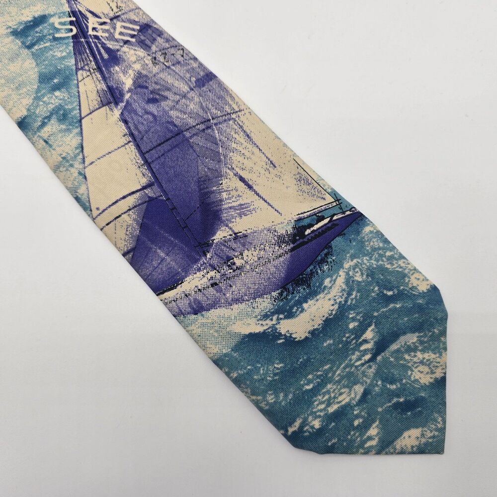 VTG Polo by Ralph Lauren Men's Blue Nautical Silk Tie 3.5x60 – Made in Germany